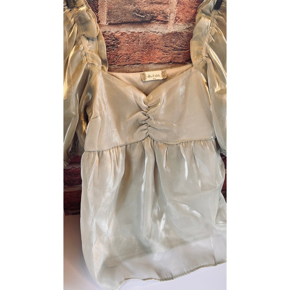 Gold Iridescent Square Neck Shirt Top‎ Puffy Sleeve Boho Altar'd State Sz XS